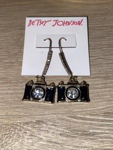Betsey Johnson fashion black enamel and crystal camera earrings - Picture 1 of 6