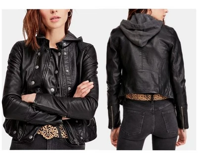 Chaqueta con Capucha Free People New Dawn Vegana en Negro Talla S Foto 1 de 4