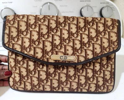 Bolso sin asas vintage Christian Dior estampado con logotipo marrón Foto 1 de 4