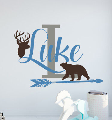 Personalized Name Wall Decal Deer Decal Boy Name Decal Bear Art Vinyl Decal S110 • 110.07$