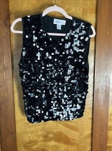 Bloomingdales Damen schwarz Pailletten Seide ärmellos Top Gr. Medium - Bild 1 von 5