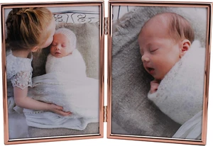 Concise Hinged Double Picture Frame, Silver Plated,Standing Vertical,5 by 7 Inch - Picture 1 of 6