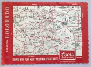 1976 Coors bunte Colorado Karte Tischset Golden Co Neu aus altem Lagerbestand unbenutzt Maße 10" x 14 - Bild 1 von 3