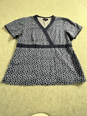 Peaches Scrub Top Women's Medium Multi Blue Medical Nurse Dental Vet Lab Tech - Image 1 of 4