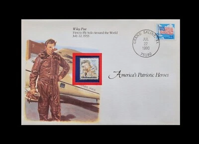 1990 AMERICAS PATRIOTIC HEROES WILEY POST FDC 25 CENT STAMP - Image 1 of 3