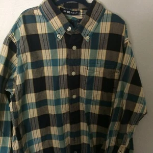 Gap Shirt Boy Small The Big Oxford Blue Flannel Plaid Cotton Button Down Shirt - Picture 1 of 5