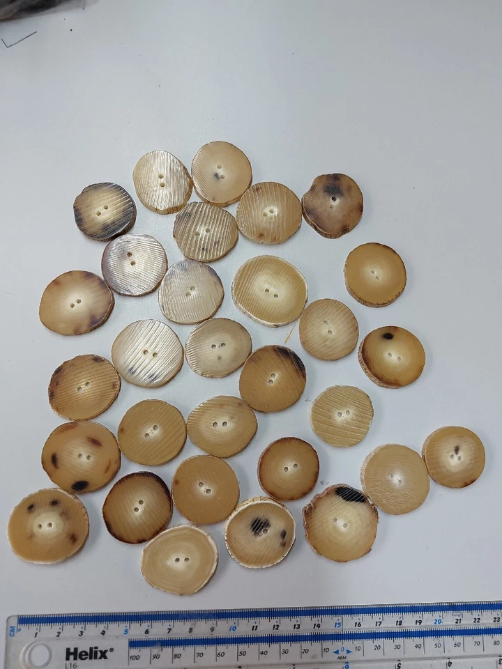 Genuine Buffalo Horn Flat Buttons 30mm to 35mm  2 Holes - Light Brown pack of 6 - Image 1 of 4