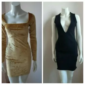 Missguided mini dress bundle, UK size 10, yellow crushed velvet & black vneck - Picture 1 of 5