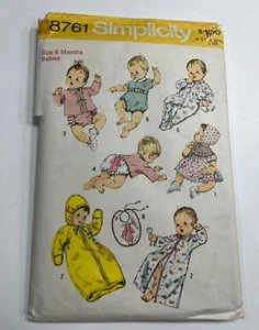 Simplicity 8761 Vintage sewing pattern Sz 6 month BABY LAYETTE.  UNCUT - Picture 1 of 6