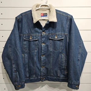 Vtg Sherpa Lined Mountain Western Rancher Cowboy Denim Blue Jean Coat Mens XL - Picture 1 of 7