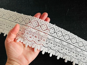 Vintage Guipure Lace 3.5" 90mm Edging Sewing Dressmaking Trim Cotton Cream Ivory - Picture 1 of 12