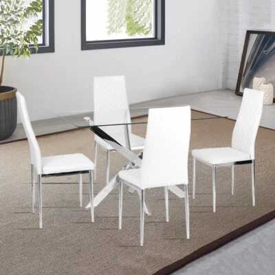 Dining Table And Chairs 4 Seater With Glass Room Leather Kitchen Furniture Set - Image 1 of 3