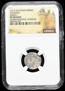 MEDIEVAL SPAIN, Valencia. Jaime I. 1213-1276. Billon Dinero, NGC XF Details - Picture 1 of 2
