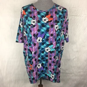 LuLaRoe XXS Irma Top Minnie Mouse Disney Purpel Blue Geometric Loose High Low - Bild 1 von 5