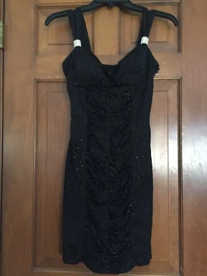 Love Tease Bodycon Bling Black Mini Party Dress Junior Size 5, Shirred/Fitted - Image 1 of 4