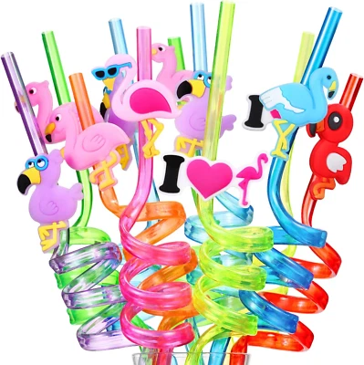 Pajitas de flamenco reutilizables para suministros de fiesta de cumpleaños | Favores de fiesta, Luau Hawaiiia Foto 1 de 4