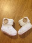 HANDMADE CROCHET BABY/REBORN BOOTIES  - 0-3 Months - White With Button Detail