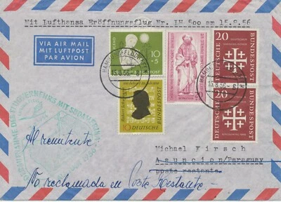 BUNDESREPUBLIK 1956 Flugdienst Eröffnung n Südamerika HAMBURG - SAO PAULO - Bild 1 von 2