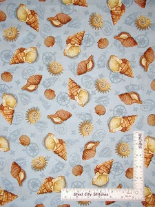 Nautical Sea Shell Ship Mariner Blue Cotton Fabric Quilting Treasures Sea - Yard - Picture 1 of 1