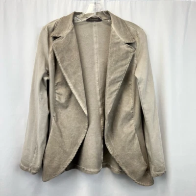 Grey Violet Womens Open Front Jacket Beige Waist Length Stretch Collar Italy M — 第 1/4 张图片