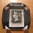 UK One Penny Black Stamp - Clear Resin Cuboid Shape Reflective Paperweight 