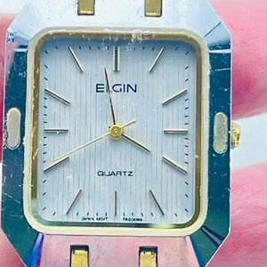 Reloj Pulsera ELGIN Hombre Mezcla Metal Tonos Cara Blanca Cuarzo LEER - Imagen 1 de 7