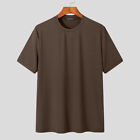 Mens Short Sleeve Crew Neck Solid T Shirts Casual Slim Fit Knitted Blouse Tops
