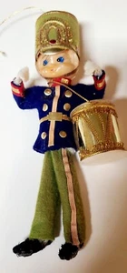 Vintage Felt Drummer Boy Pixie 7 Inches Green Christmas Ornament - Picture 1 of 4