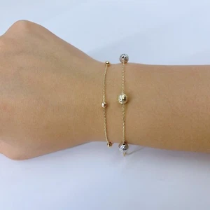 14k Gold Fancy Tri-Color Diamond Cut Balls Two-Layer Bracelet Adjustable 7 to 8” - Picture 1 of 3