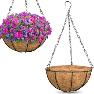 2 Pack 14 Inch Metal Round Hanging Planter Basket with Coconut Liners Replace... - Picture 1 of 6