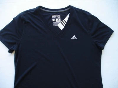 NWT Womens adidas Black V Neck Tee Shirt - Polyester - Womens XL - Image 1 of 4