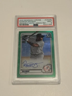 2020 Bowman Chrome Prospect Green Raimfer Salinas Yankees RC AUTO /99 PSA 9 - Image 1 of 2
