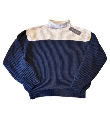 Suéter FRENCH CONNECTION Mozart Cuello Tortuga Bloque de Color Pequeño Azul Marino Marfil Nuevo con Etiquetas Foto 1 de 4