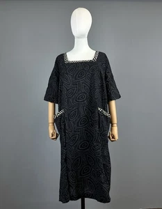 GUDRUN SJODEN Black Floral Lagenlook Short Sleeve Blouson Maxi Dress Size L - Picture 1 of 11