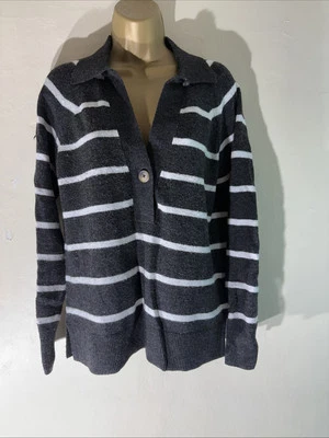 Womens John Lewis Uk 8 Charcoal Grey Stripe Knit Long Sleeve Jumper Sweater Top - Image 1 of 4