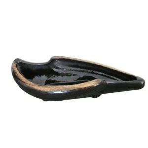 Vintage Dekoschale schwarz Keramik blattform mit Goldrand MCM - Bild 1 von 9