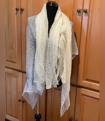 Faliero Sarti Italia 1949 Silver Metallic Thread Ivory Linen Cotton Scarf Wrap - Image 1 of 4