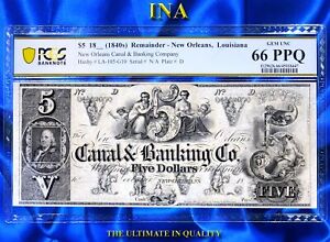 INA Louisiana New Orleans Canal Bank $5 US Obsolete Currency Note PCGS 66 PPQ