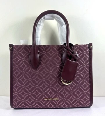 Michael Kors Mirella Small Ox Blood Red Canvas Shopper TZ Crossbody Satchel Bag - Image 1 of 4