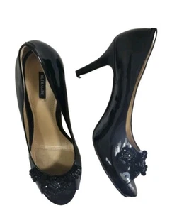Alex Marie Womens size 10 M Pumps Shoes Black Patent Leather Open Toe 212 - Picture 1 of 8