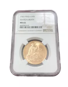 Perù 1965 Oro 50 Suole NGC MS65 Seduti Liberty - Foto 1 di 2
