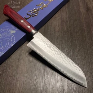 Japanese Santoku Knife KUNIHEI MASUTANI Hammered finish VG1 165mm Red Japan - Picture 1 of 10