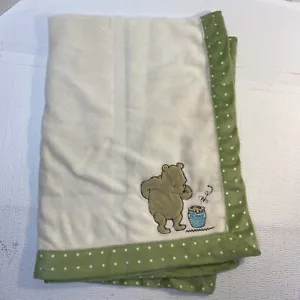 Disney Baby Classic WINNIE THE POOH Baby Blanket green dots trim hunny pot bee - Picture 1 of 7