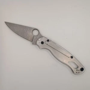 Damascus 58HRC Blade + Transparent Acrylic Scales for Spyderco C81 PM2 - Picture 1 of 9