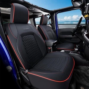 2018-2024 FOR JEEP WRANGLER JL JK LEATHER FRONT SEAT COVER SET RED LINE COVERADO - Picture 1 of 9
