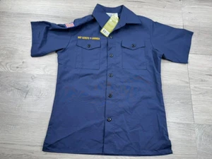 Boy Scouts Of America Shirt Youth M Blue Button Up Flag Uniform USA Boys UPF 40 - Picture 1 of 7