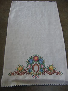 Vintage WHITE Linen TOWEL Table Top RUNNER 7.5 X 13" Cross Stitch Design - Picture 1 of 2