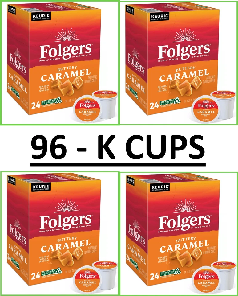 Folgers Caramel Drizzle Flavored Coffee 96 K Cups for Keurig Coffee Makers