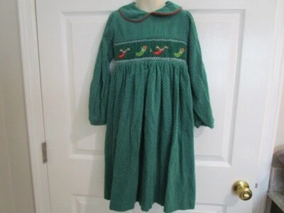 Rare Editions Size 6x Green With Dots Smocked Long Sleeve Dress - Image 1 of 4