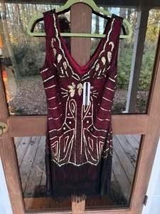 Babeyond Flapper Dress Women's Large Red Black Fringe Sequins Gatsby Roaring 20s - Picture 1 of 8